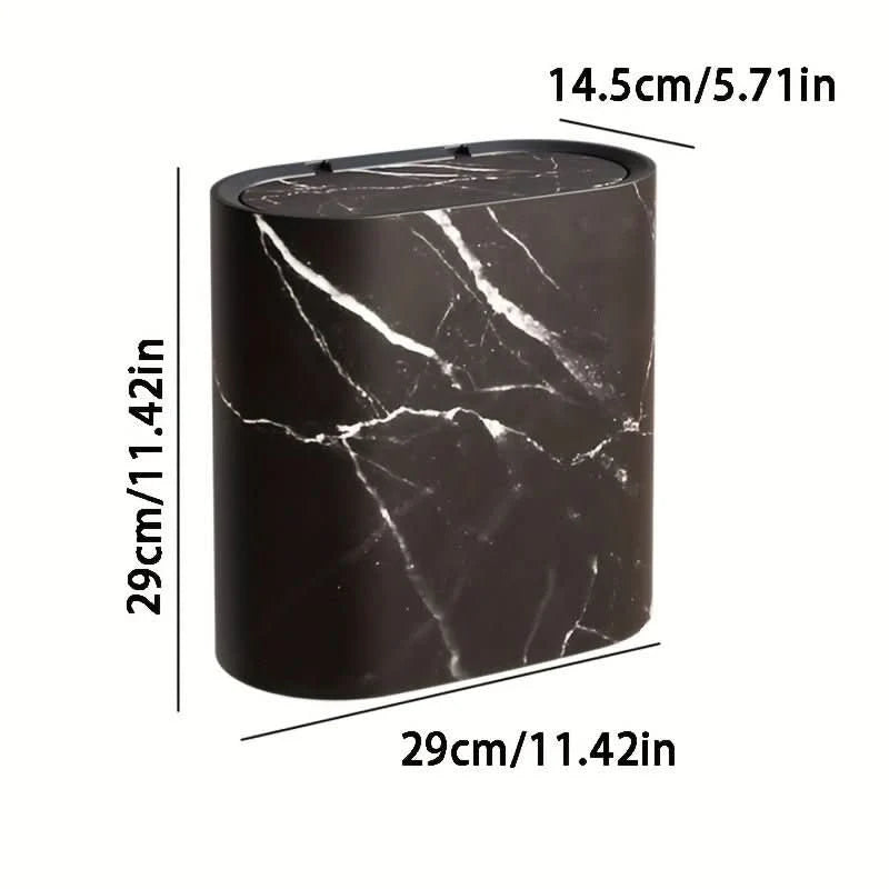 Wastebasket Oval Marble-Look Compact With Lid