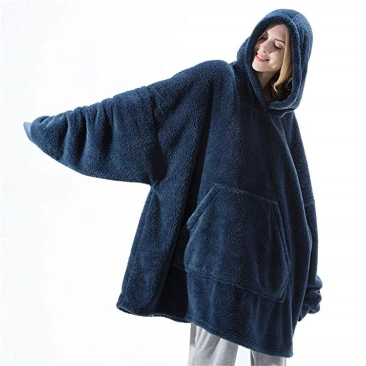 Wearable Blanket Hoodie Oversized Plush Fleece Kangaroo Pocket
