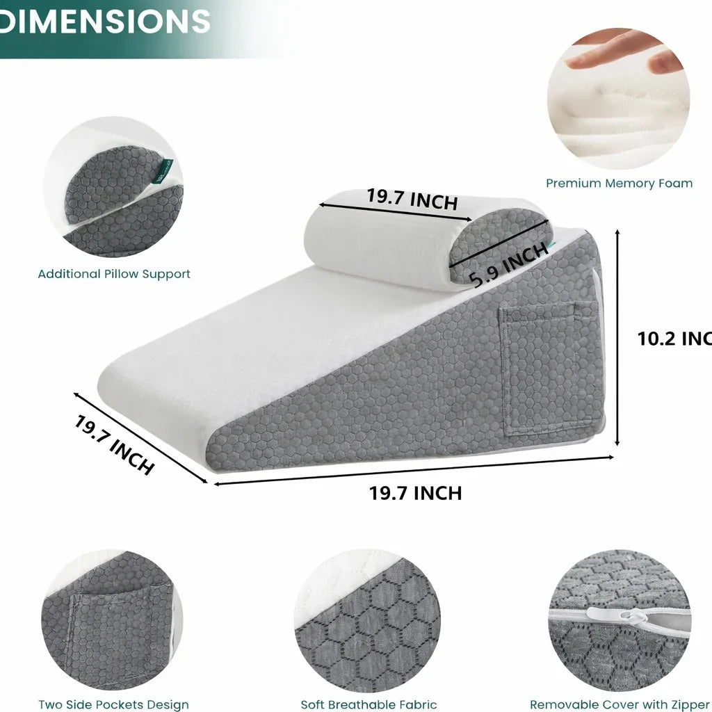 Wedge Pillow Adjustable Memory Foam Removable Breathable Cover
