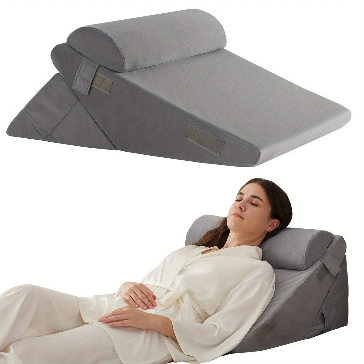 Wedge Pillow Multi-Level Adjustable Neck Roll Removable Cover