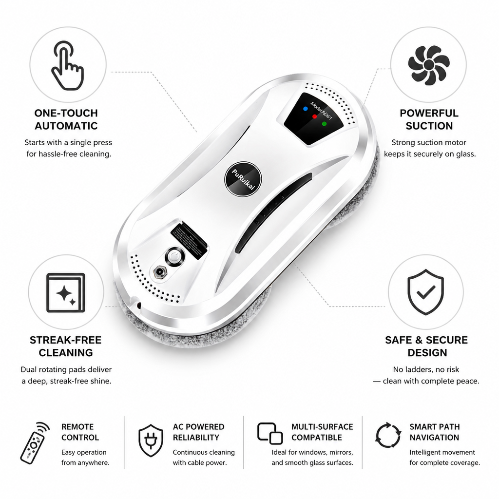 Window Cleaning Robot Fully Automatic Powerful Suction & Streak-Free