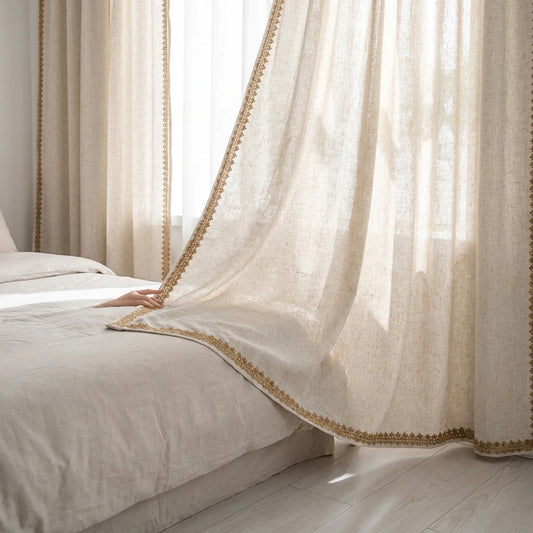 Window Curtain Semi-Darkening Beige Boho Rod Pocket