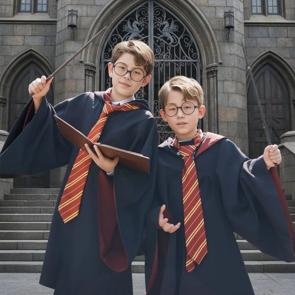 Wizard Costume Set Robe Wand Scarf Tie & Glasses