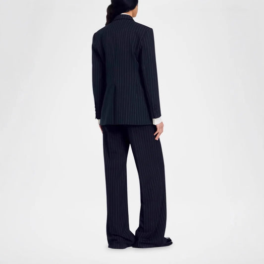 Women's Pinstripe Suit Set Oversized Blazer Wide-Leg Trousers