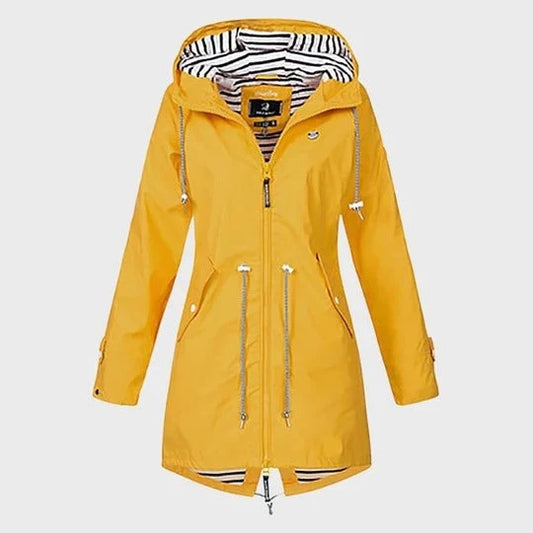 Women's Rain Jacket Knee-Length Water-Resistant Breathable Adjustable Hood