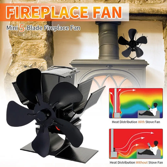 Wood Stove Fan Heat-Powered Quiet Even Heat Distribution