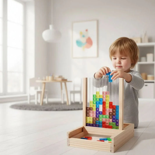 Wooden Block Puzzle Colorful Geometric Smooth Pieces