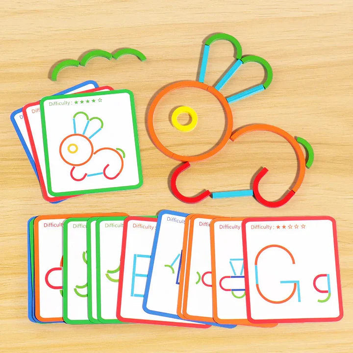 Wooden Building Set 120 Pieces Task Cards & Holder