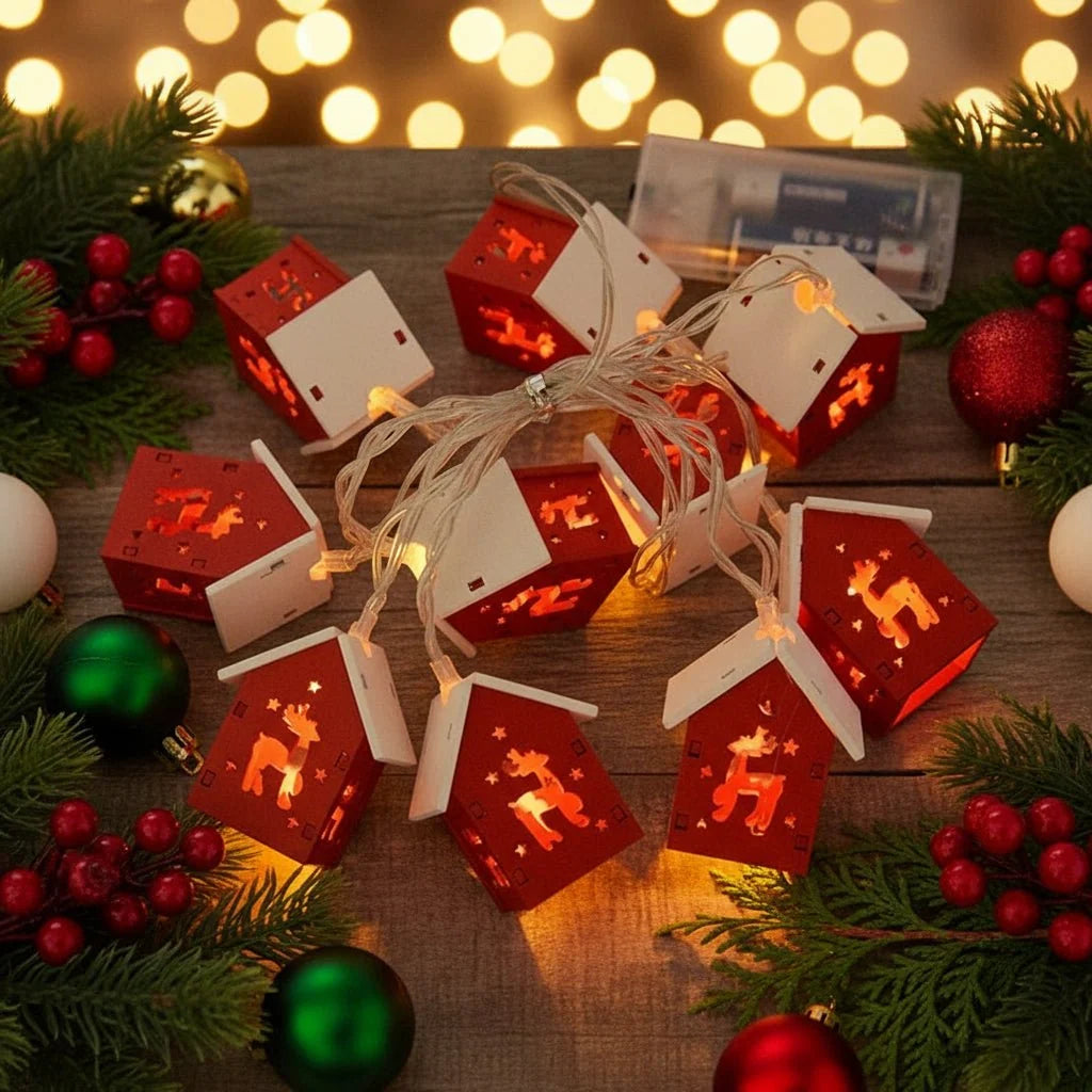 Wooden House Light Warm White LED Cordless