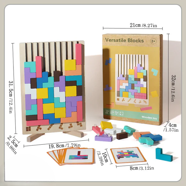 Wooden Tetris Puzzle 20-Piece Colorful FSC-Certified Wood