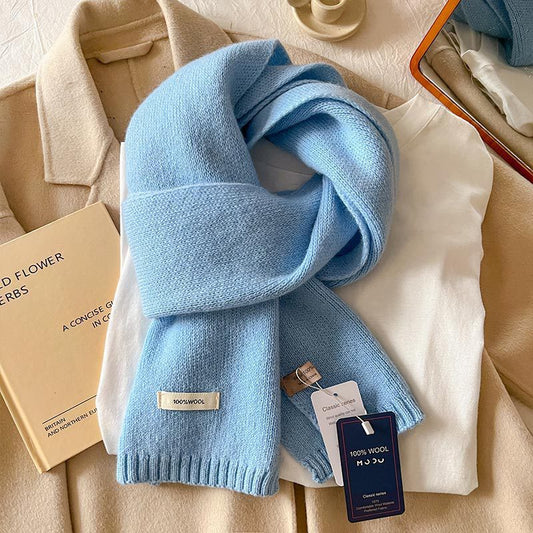 Wool Scarf 100% Wool Knitted Solid Color Warmth