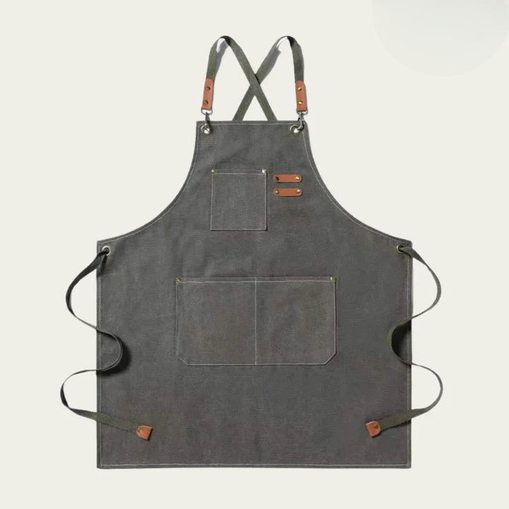 Work Apron Canvas Cross-Back Straps & Utility Pockets