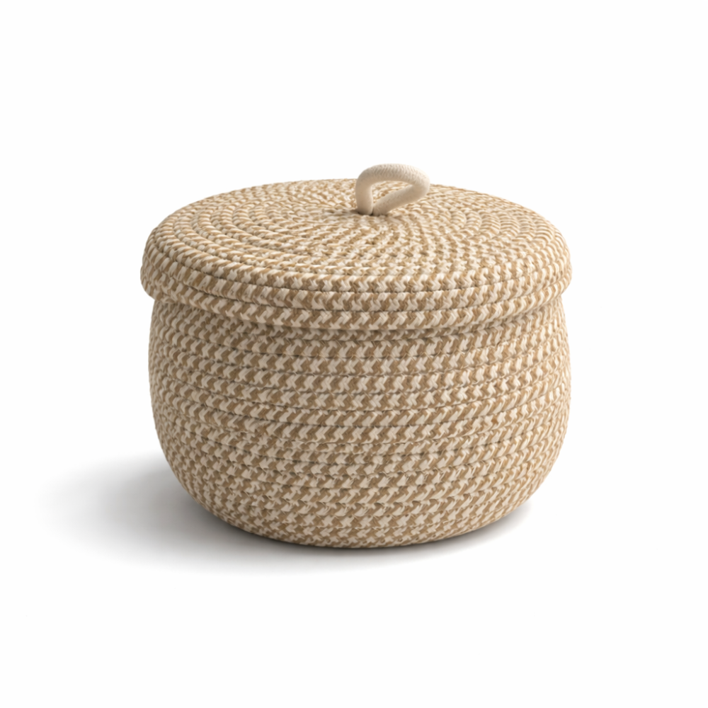 Woven Storage Basket Jute-Cotton With Lid