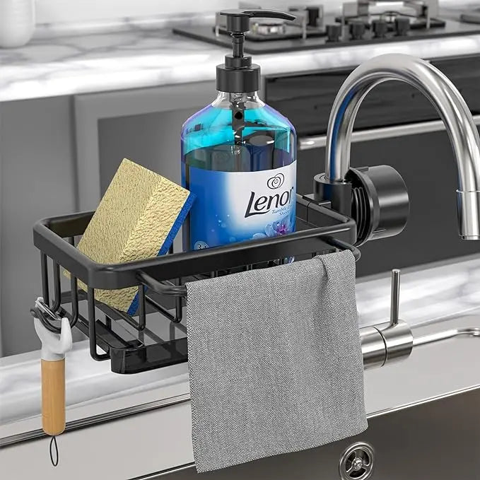 Faucet-Mounted Sink Organizer Rust-Resistant Aluminum Drip Tray & Hook