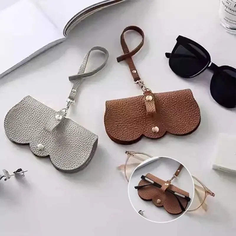Glasses Case Faux Leather Compact Soft Lining Snap Closure