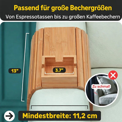 Sofa Armrest Tray Bamboo Non-Slip Clip & Cup Slot