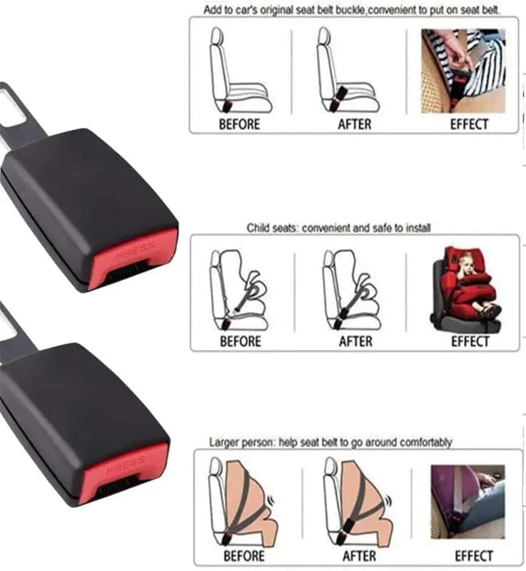 Seat Belt Extender Comfort-Fit Stainless Steel Set of 2