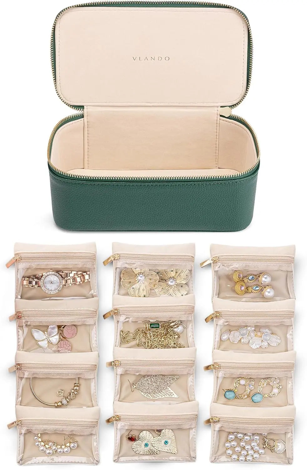 Jewelry Organizer Box Transparent Zipper Pouches Flannel-Lined