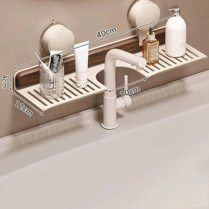 Sink Shelf Walnut Wood Suction-Mount Drain Slots