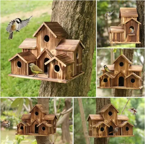 Hanging Birdhouse Multi-Compartment Wood & Weather-Resistant