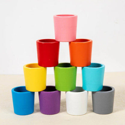 Color Matching Set Wooden Cups & Balls Plastic Tongs