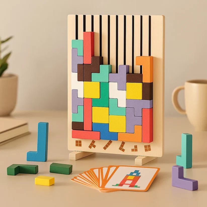 Puzzle Board Wooden Upright Stand 10 Pattern Cards