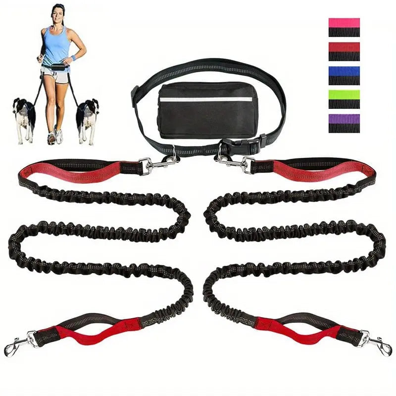 Hands-Free Dog Leash Shock-Absorbing Bungee & Zipper Pocket
