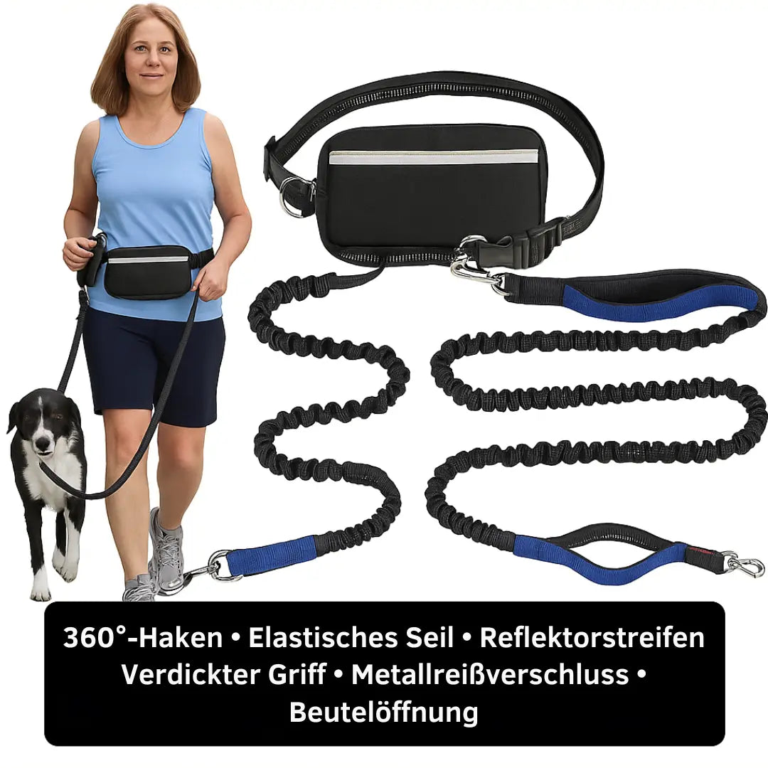 Hands-Free Dog Leash Shock-Absorbing Bungee & Zipper Pocket