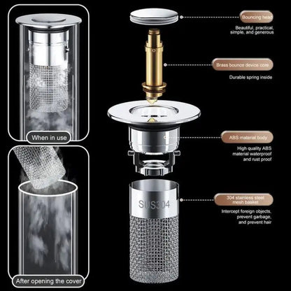 Drain Strainer Pop-Up Universal Fit Copper Core