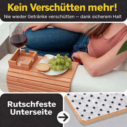Sofa Armrest Tray Bamboo Non-Slip Clip & Cup Slot