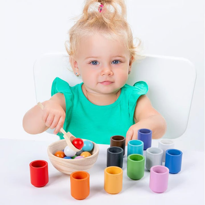 Color Matching Set Wooden Cups & Balls Plastic Tongs