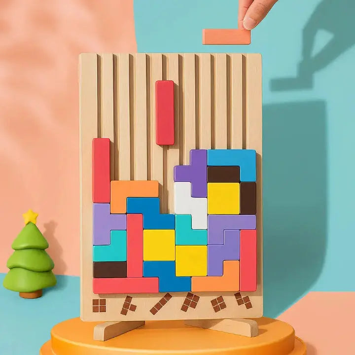 Puzzle Board Wooden Upright Stand 10 Pattern Cards