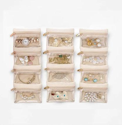 Jewelry Organizer Box Transparent Zipper Pouches Flannel-Lined