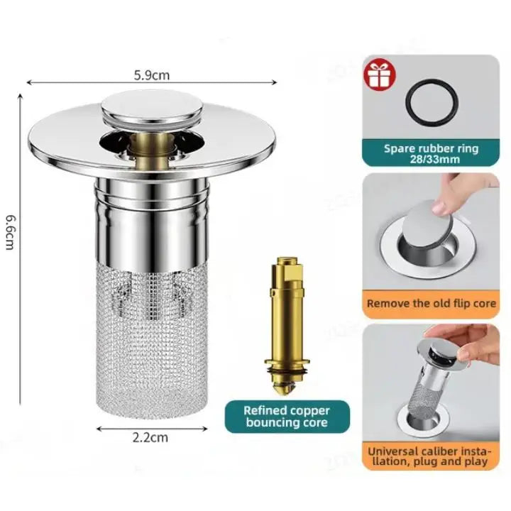 Drain Strainer Pop-Up Universal Fit Copper Core