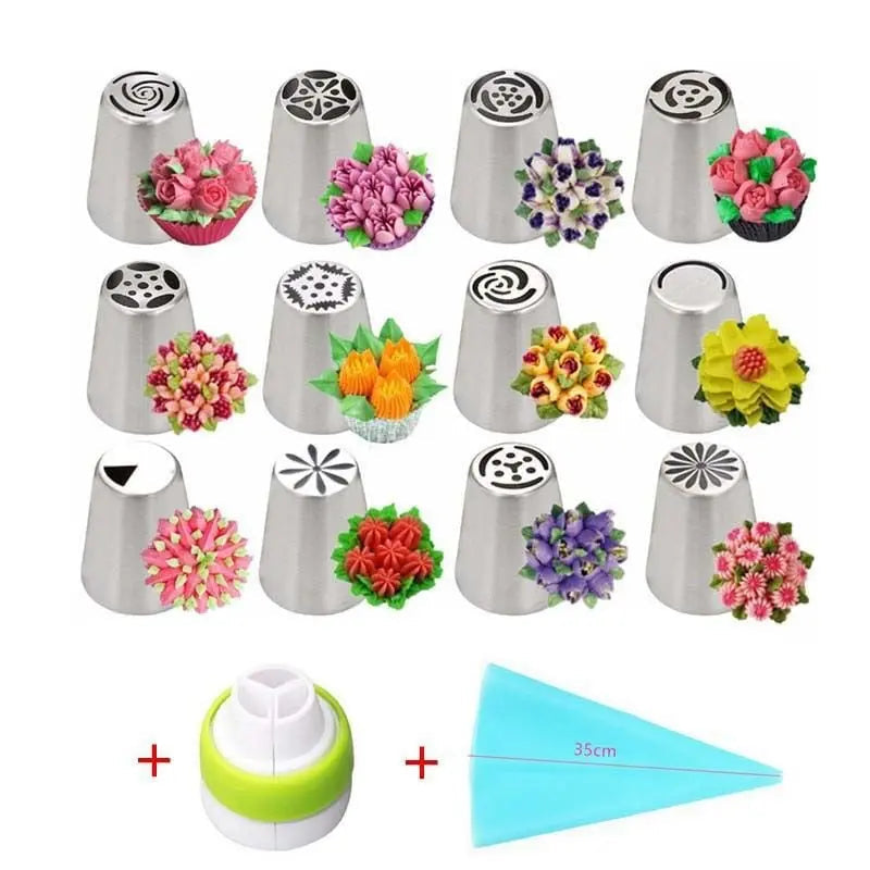 Cake Piping Tip Set Floral Nozzles Stainless Steel