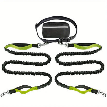 Hands-Free Dog Leash Shock-Absorbing Bungee & Zipper Pocket