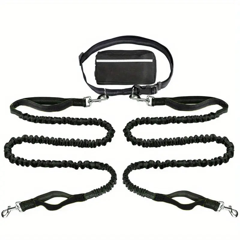 Hands-Free Dog Leash Shock-Absorbing Bungee & Zipper Pocket
