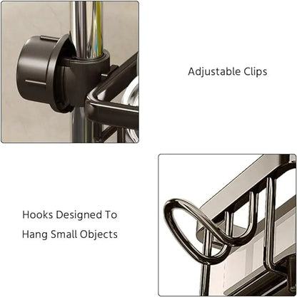 Faucet-Mounted Sink Organizer Rust-Resistant Aluminum Drip Tray & Hook