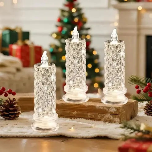 LED Candle Set Crystal-Like Warm White & Battery Operated