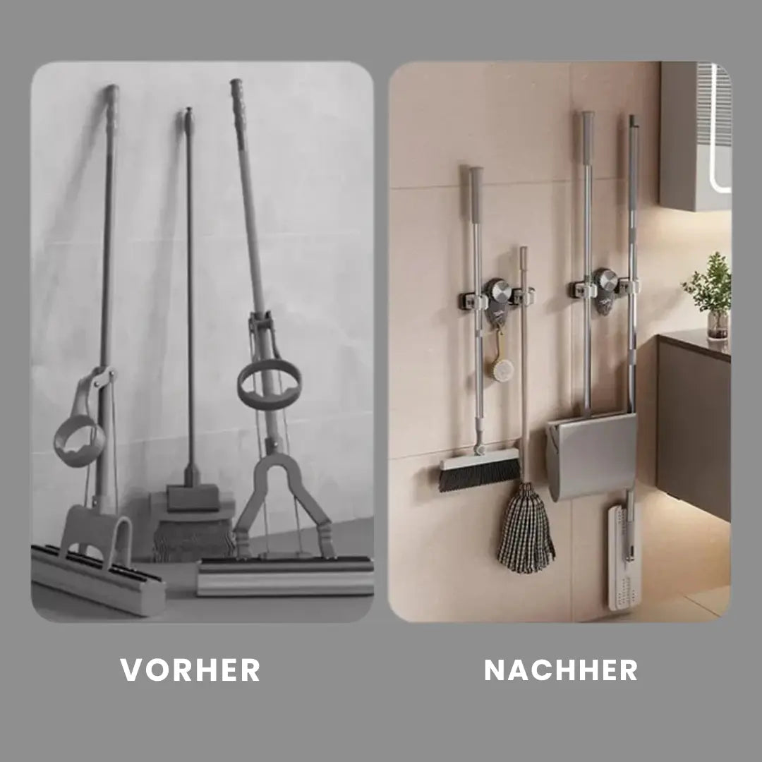 Broom & Mop Holder Self-Adhesive Suction Automatic Clamp