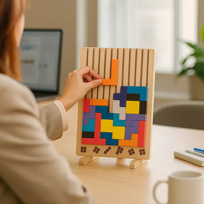Puzzle Board Wooden Upright Stand 10 Pattern Cards