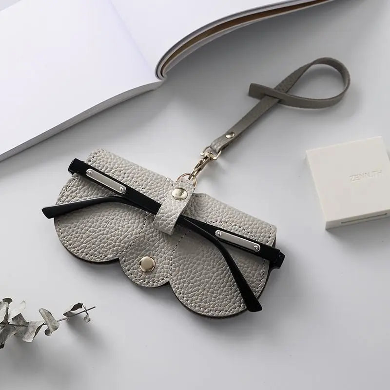 Glasses Case Faux Leather Compact Soft Lining Snap Closure