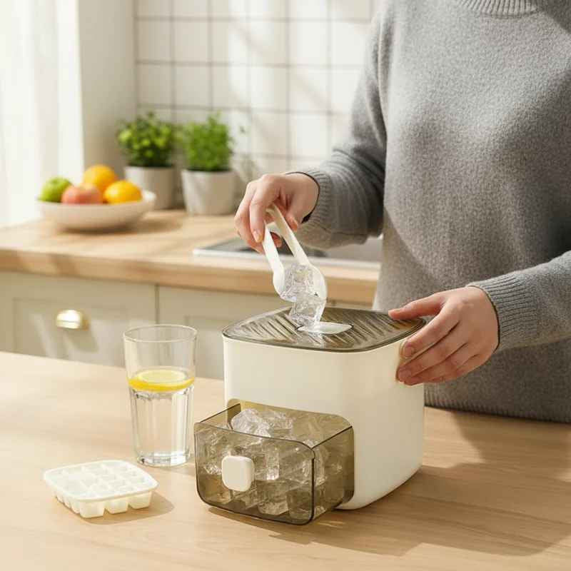 Ice Cube Tray Push-Button Release 48-Cube Dustproof Storage