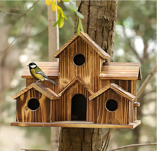 Hanging Birdhouse Multi-Compartment Wood & Weather-Resistant