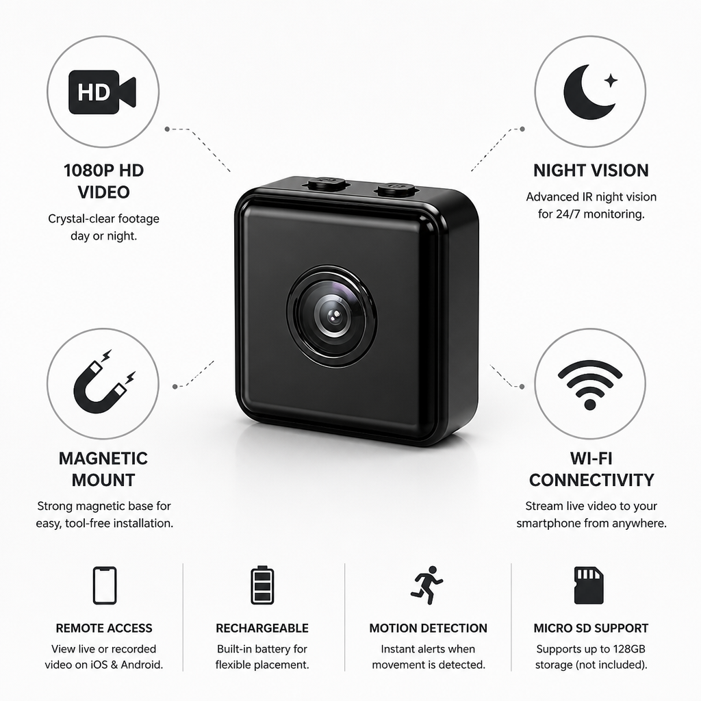1080P Night Vision Magnetic Wi‑Fi Security Camera