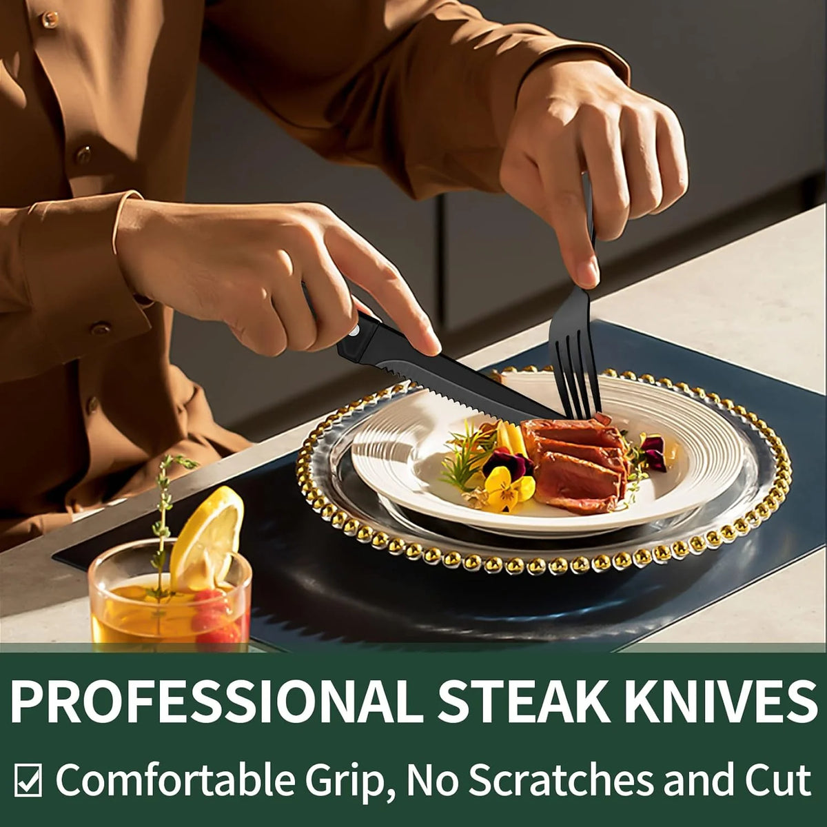 24-Piece Black Stainless Steel Cutlery Set – Safe for Dishwasher Use