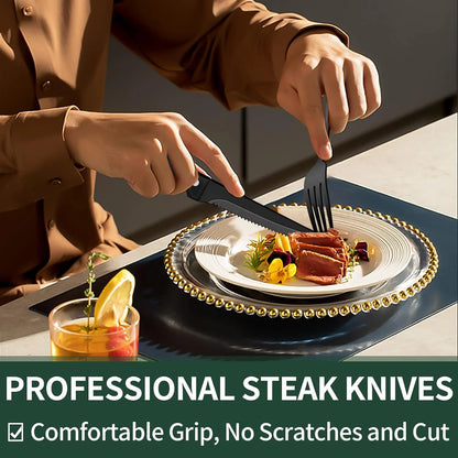 24-Piece Black Stainless Steel Cutlery Set – Safe for Dishwasher Use