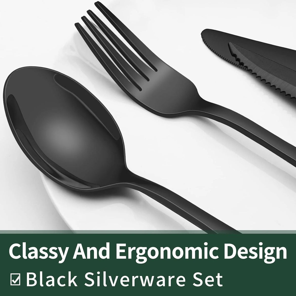 24-Piece Black Stainless Steel Cutlery Set – Safe for Dishwasher Use