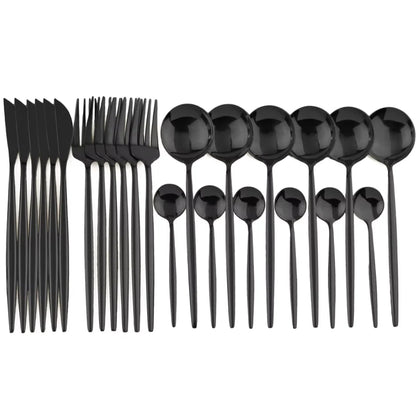 24-Piece Black Stainless Steel Cutlery Set – Safe for Dishwasher Use