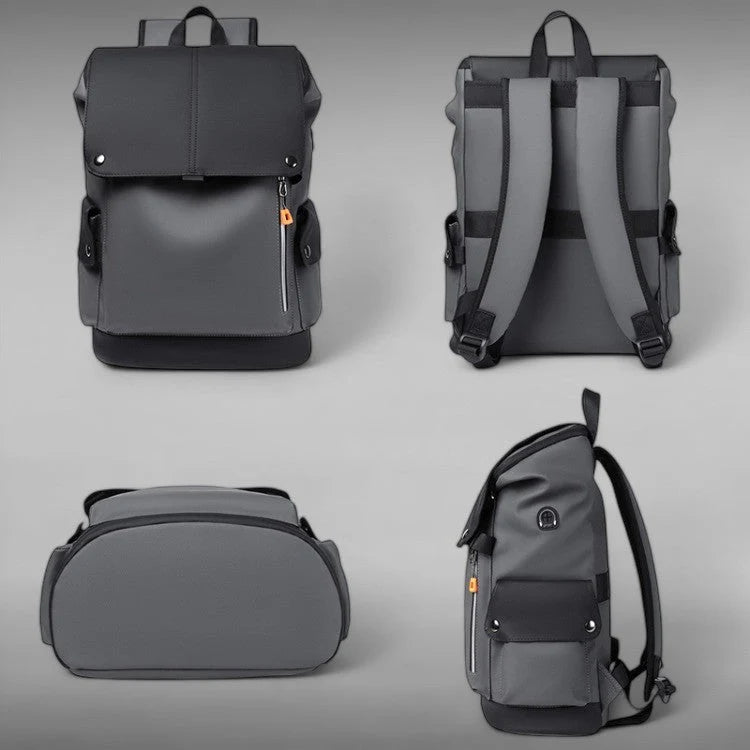 25L Waterproof Roll-Top Backpack with USB Port, Laptop Compartment and Pockets